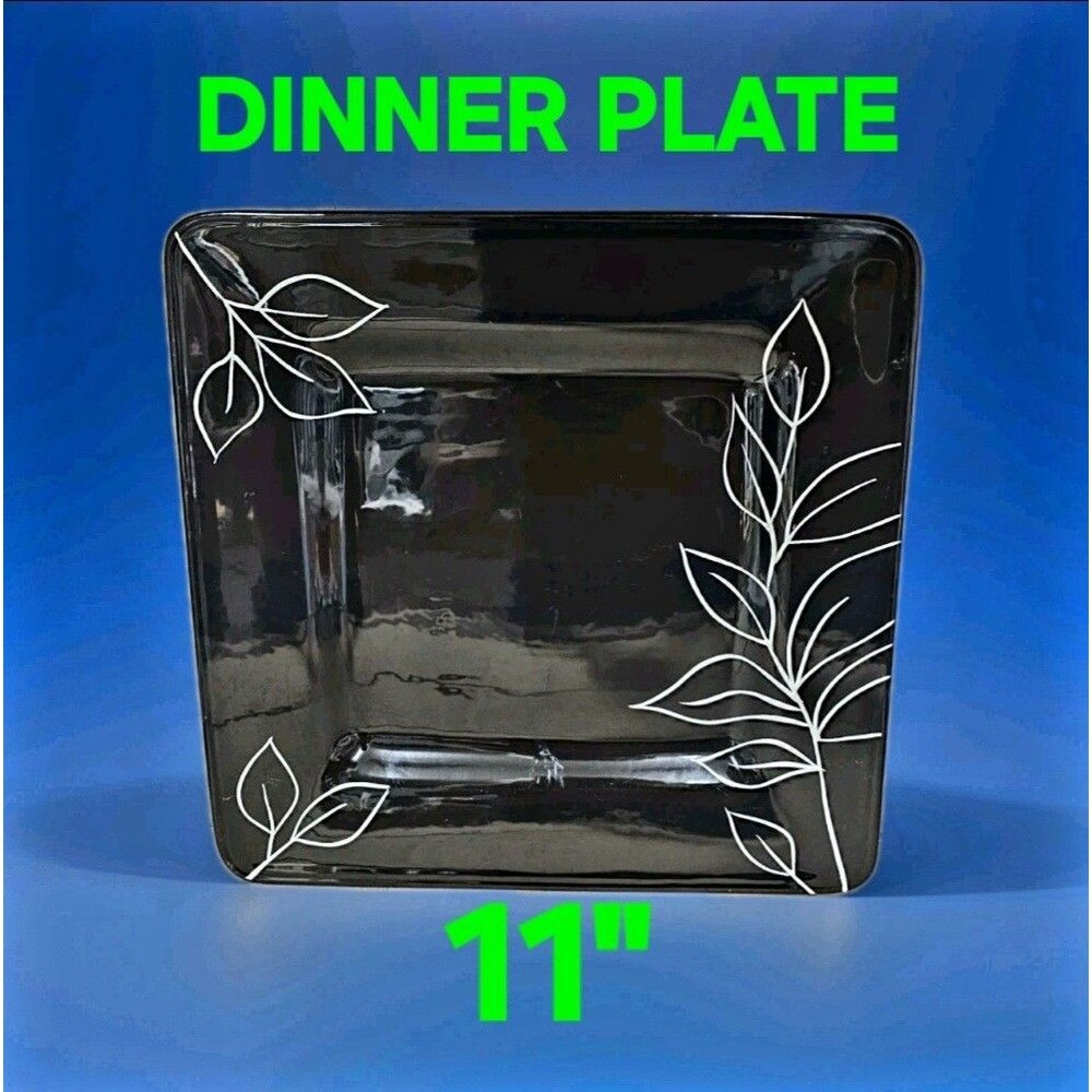 DINNER PLATE Black & White 💎 Laurie Gates ANTILLES dish Floral Design 11"